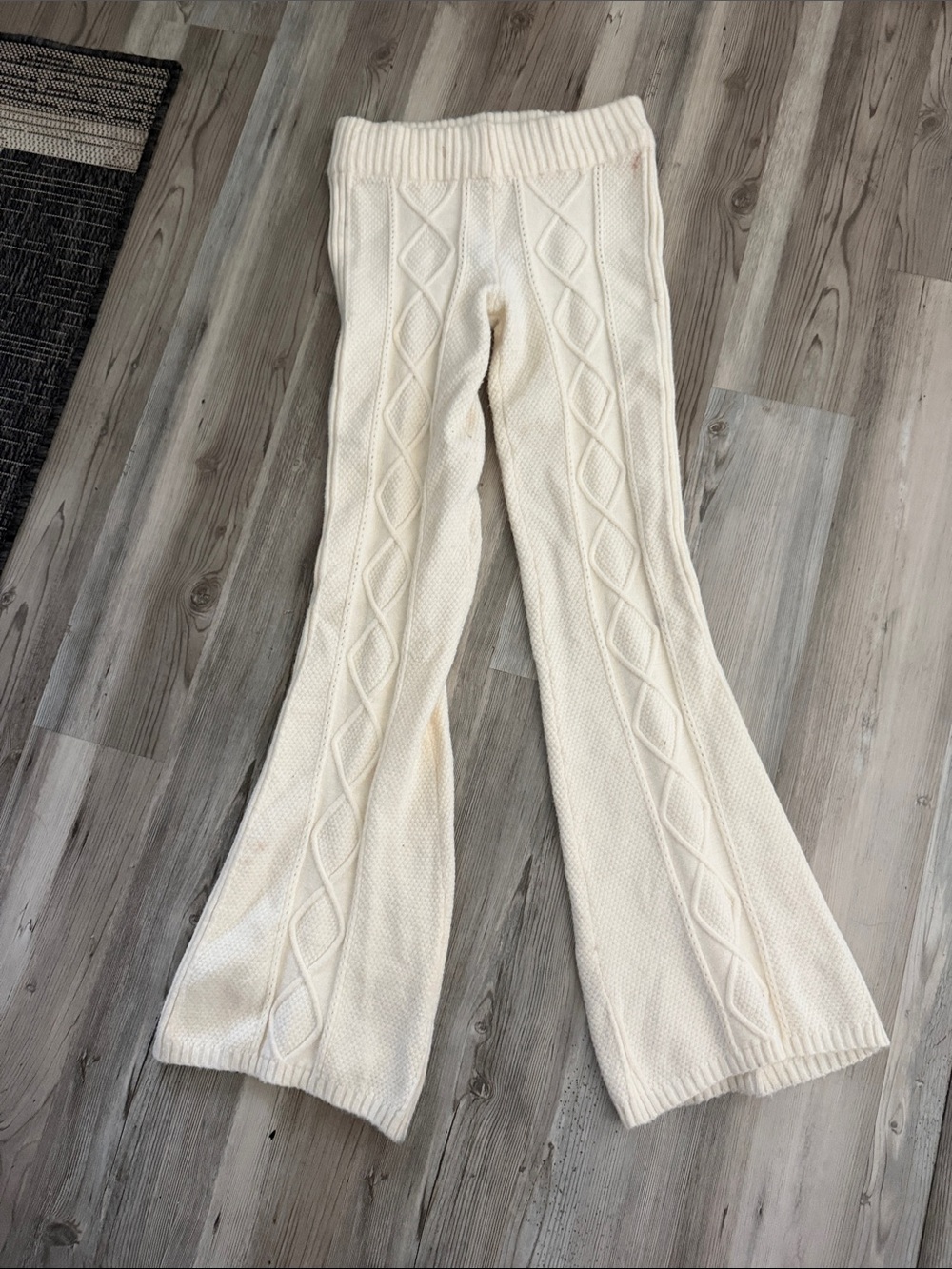 Edikted Cream Cable Knit Flared Sweater Pants